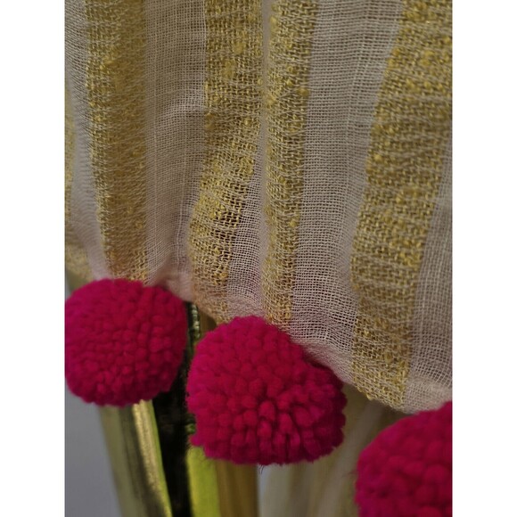 Revolve Sundress Alena High Low Off Shoulder Dress Yellow Stripe Pom Pom M/L - Picture 8 of 14